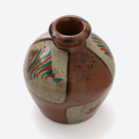 [濱田友緒]濱田窯 柿釉市松赤絵花瓶